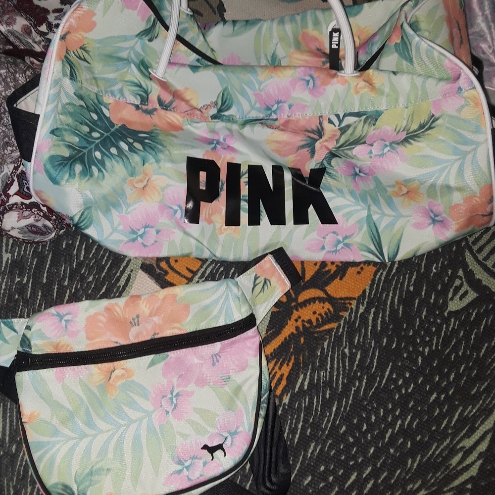 VS PINK floral bag set